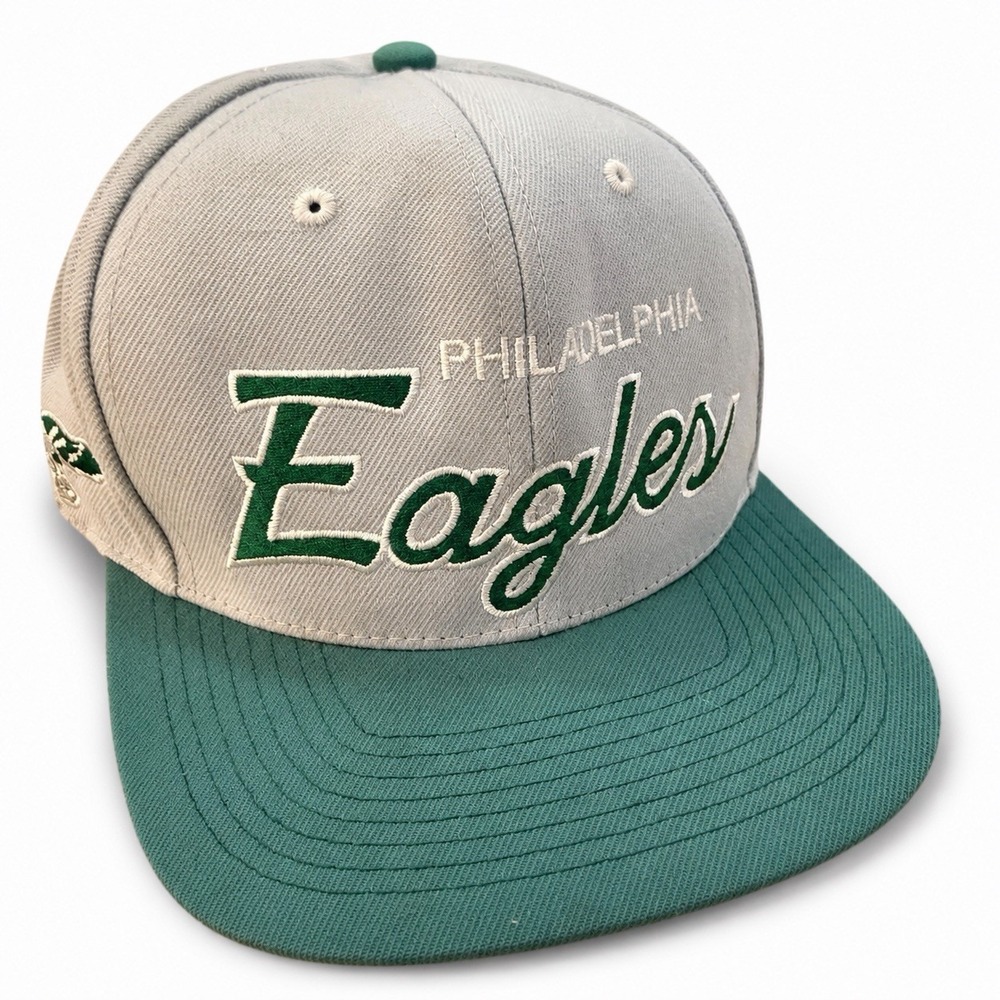 Mitchell & Ness Philadelphia Eagles Script Snapback Hat Gray Green NFL